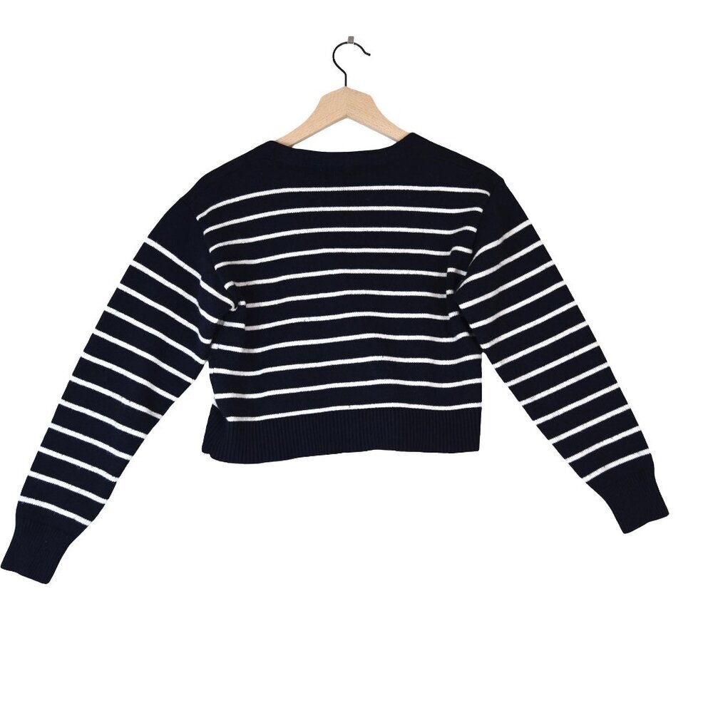 Zara Navy & White Striped Cropped V-Neck Sweater - Picture 3 of 7